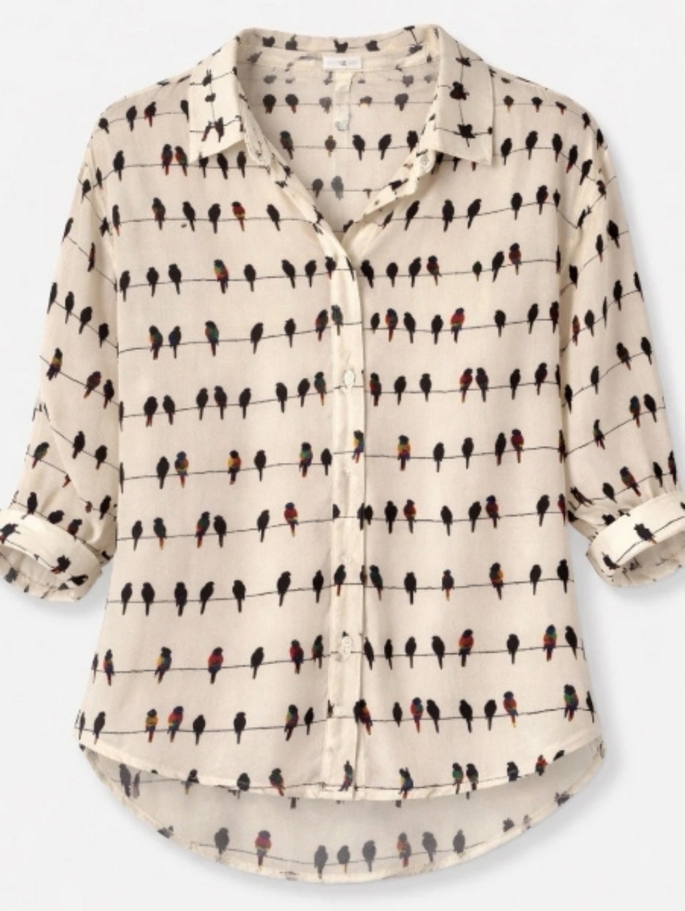 Anthropologie Jane & Delancey Bird   Print Blouse 1X Parrot Rayon Boho Top Nwot